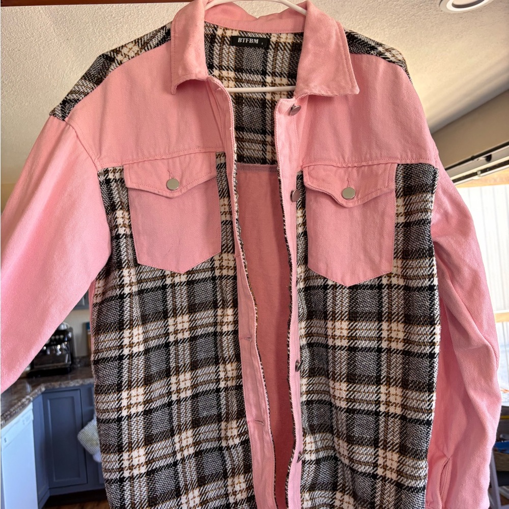 Pink and Plaid Button-Up Jacket